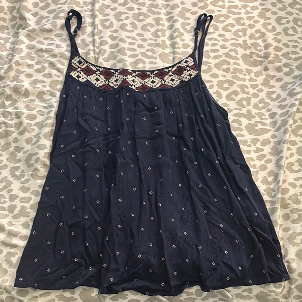 Navy Blue Embroidered Women's Top